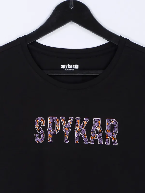 Spykar black cotton printed t shirt