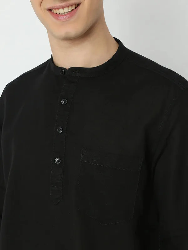 SPYKAR black kurta style mens shirt