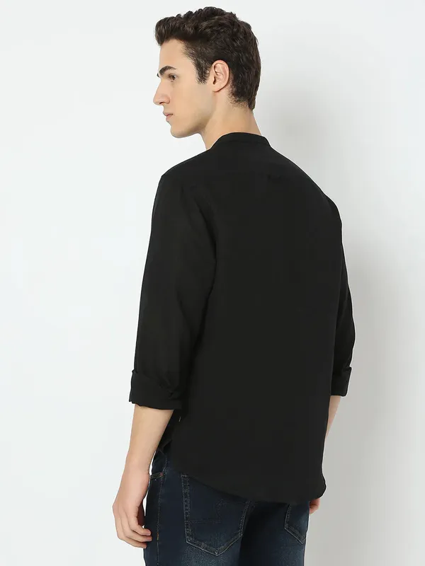 SPYKAR black kurta style mens shirt