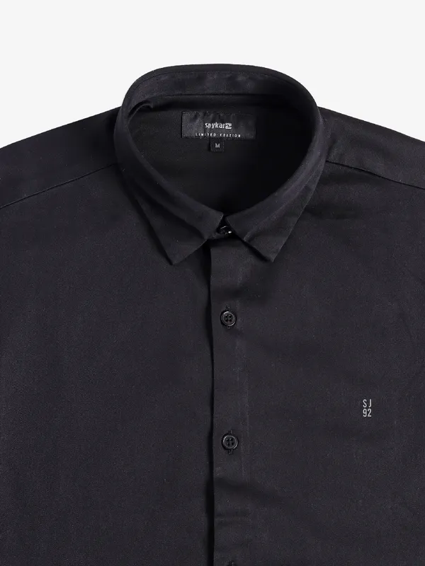 Spykar black plain cotton shirt