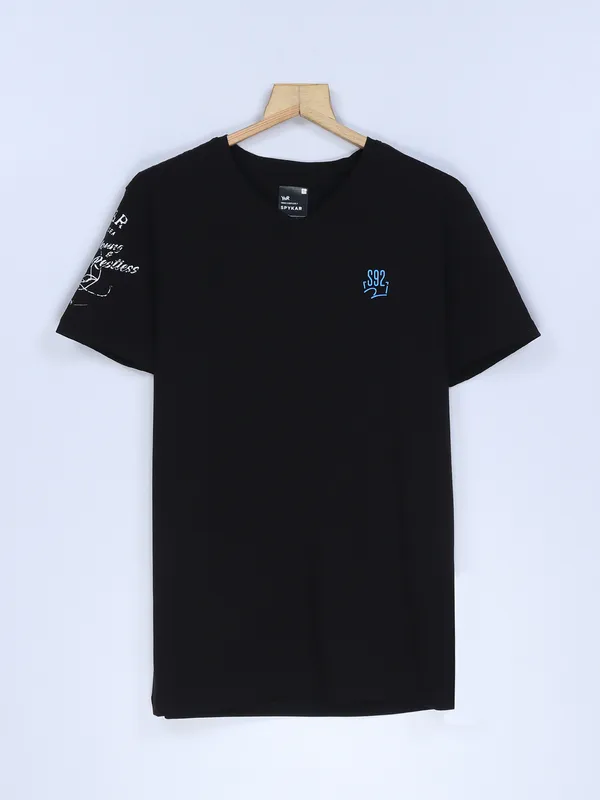 Spykar black plain cotton t shirt