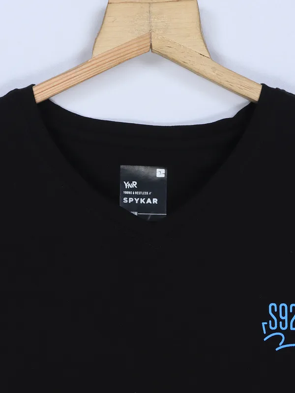Spykar black plain cotton t shirt