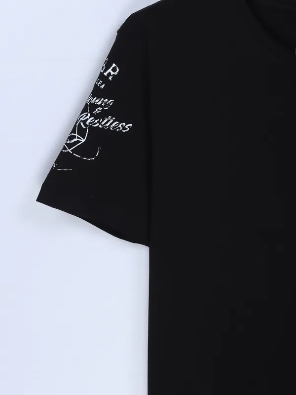 Spykar black plain cotton t shirt