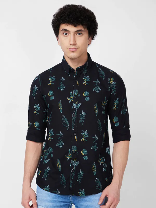 SPYKAR black printed cotton shirt