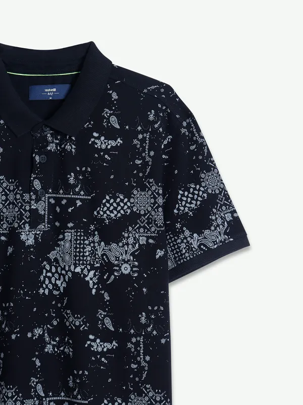 Spykar black printed polo t shirt
