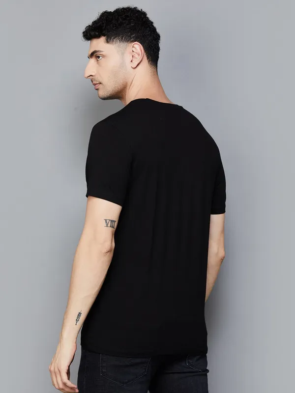 SPYKAR black printed pure cotton t-shirt