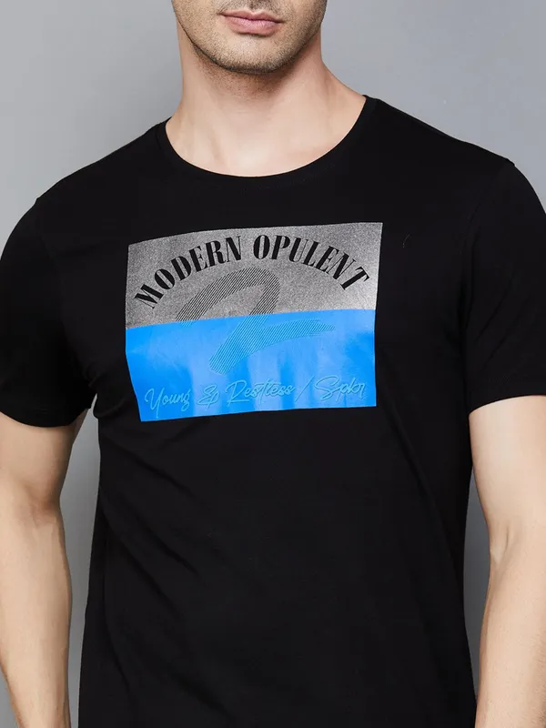 SPYKAR black printed pure cotton t-shirt