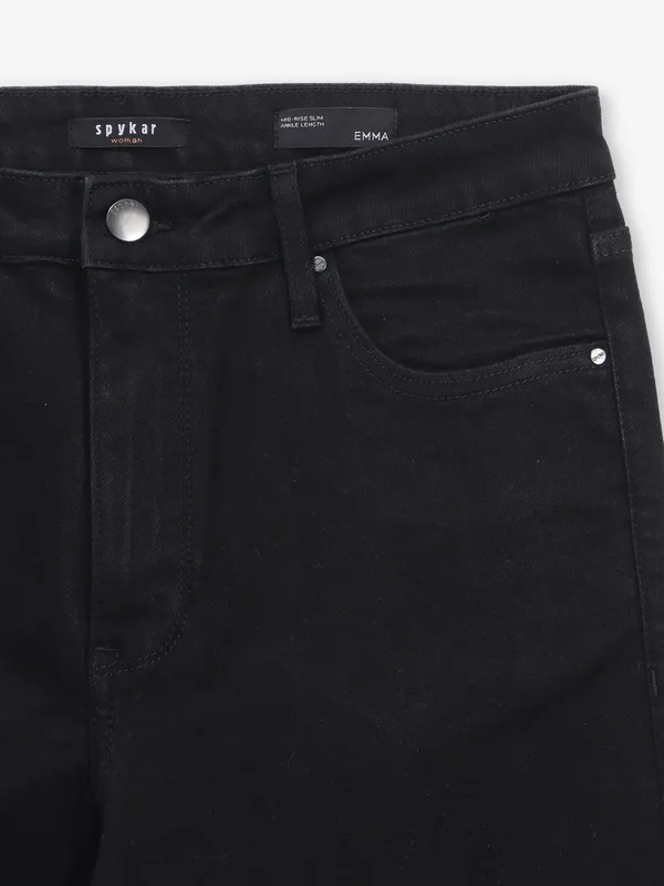 SPYKAR black solid denim jeans in slim fit