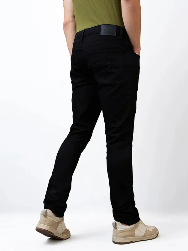 SPYKAR black solid denim slim fit jeans for men