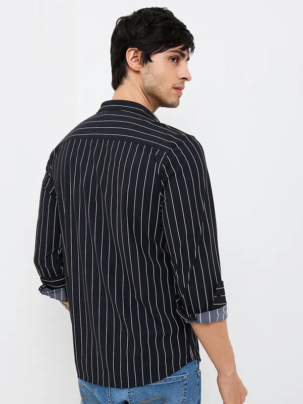 SPYKAR black stripe silk slim fit shirt