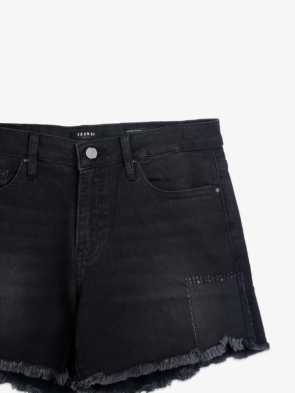 Spykar black washed denim shorts