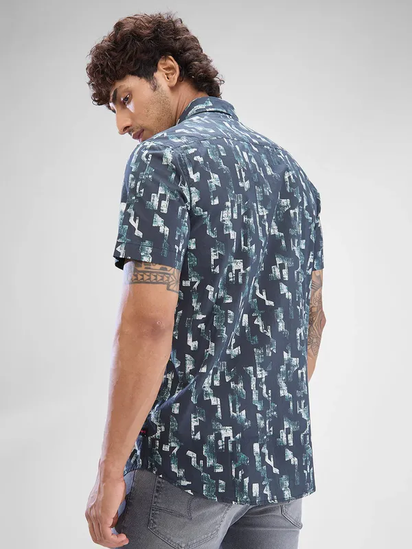 SPYKAR blue printed cotton casual shirt