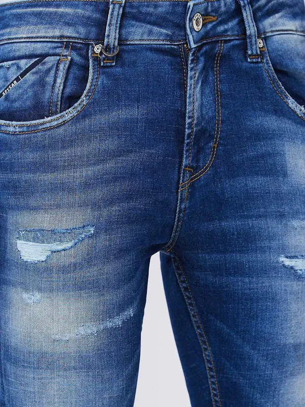 SPYKAR blue ripped and washed jeans