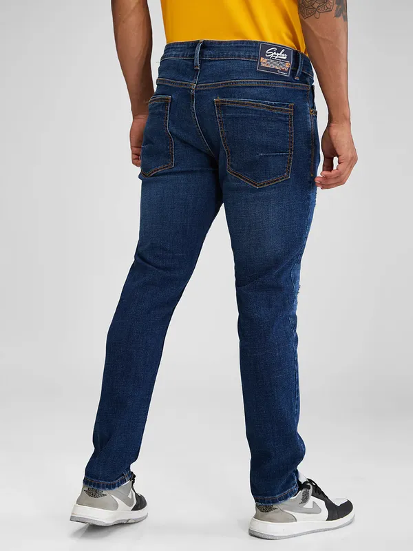 SPYKAR blue ripped denim jeans with slim fit