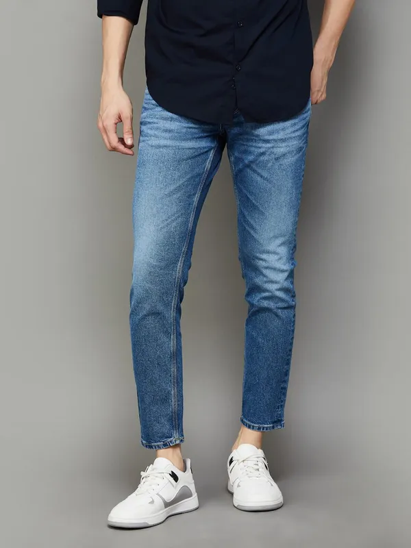 SPYKAR blue slim tapered washed denim jeans