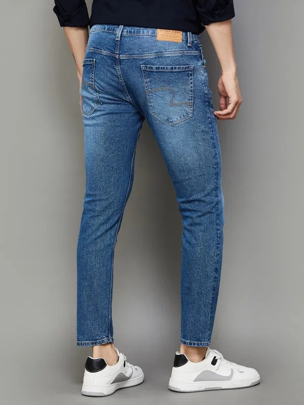 SPYKAR blue slim tapered washed denim jeans