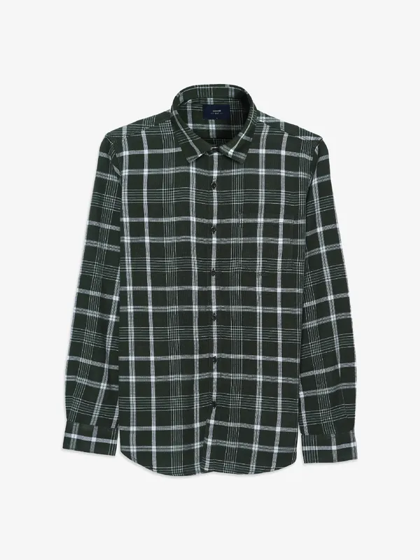 Spykar botle green cotton checks shirt