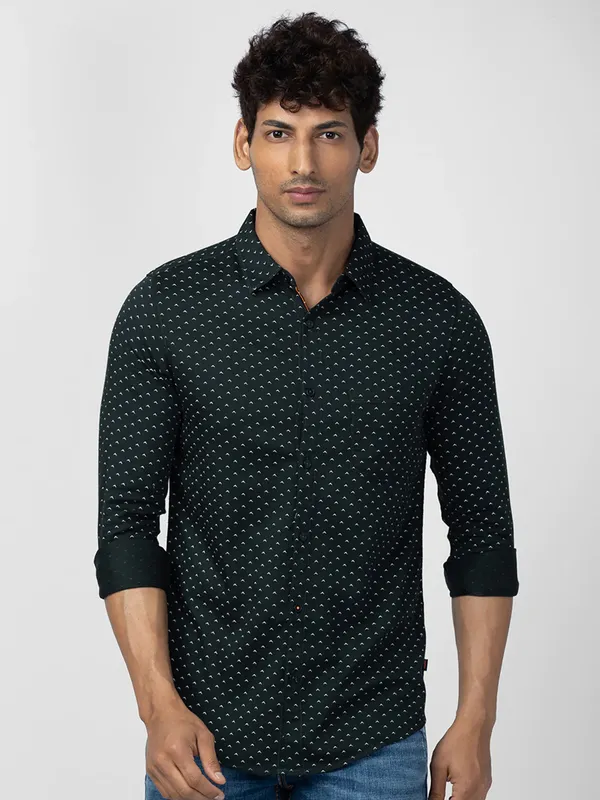 Spykar bottle green cotton shirt