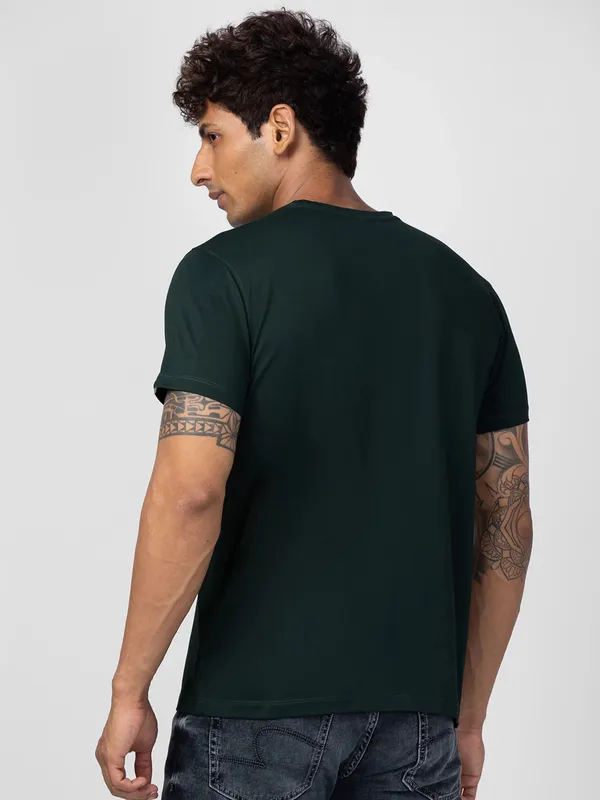 Spykar bottle green printed t shirt