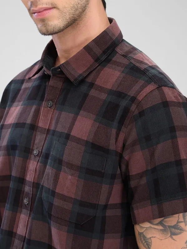 SPYKAR brown checkered cottom shirt