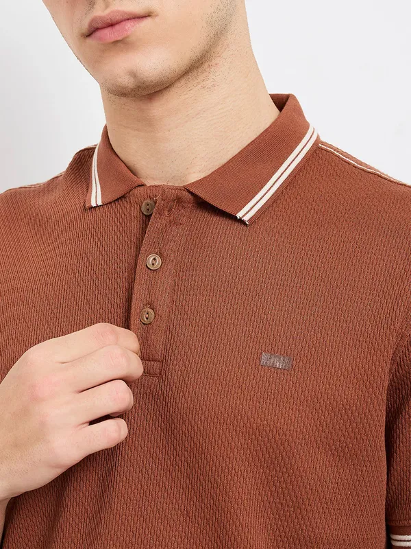 SPYKAR brown cotton polo t-shirt