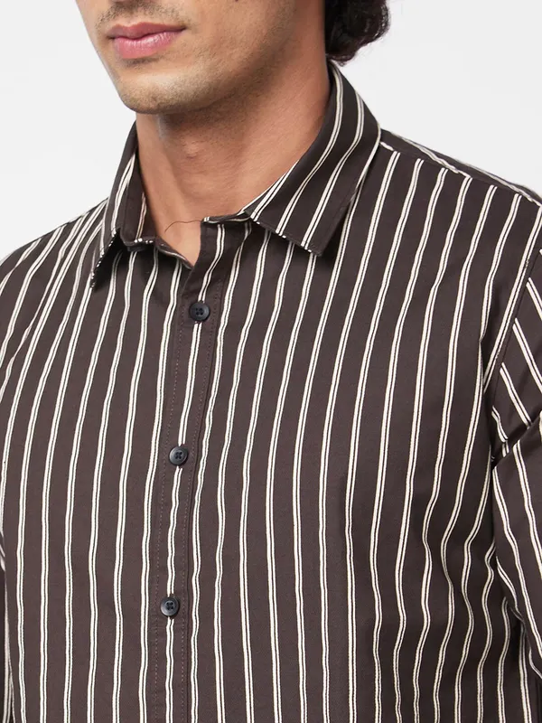Spykar brown stripe cotton shirt