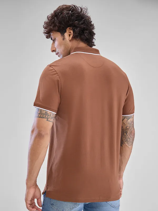 SPYKAR brown zipper polo cotton t-shirt