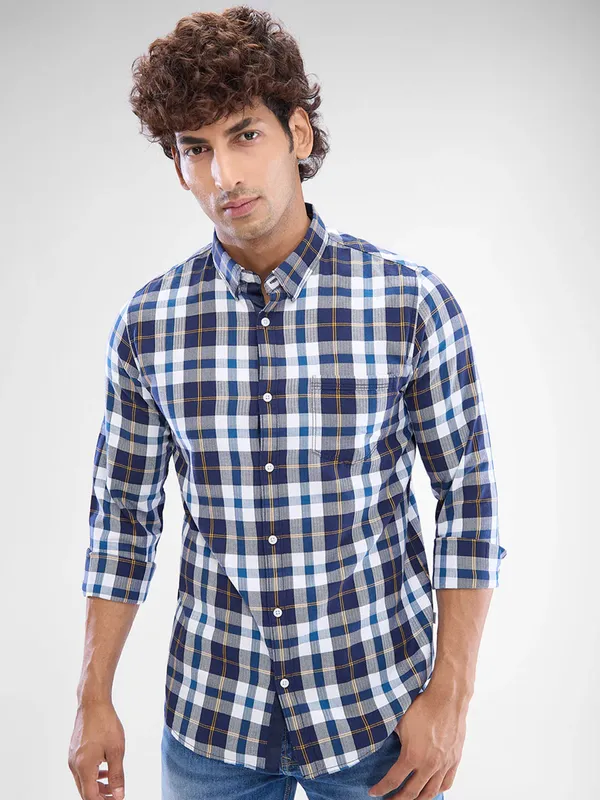 SPYKAR casual blue checks cotton shirt