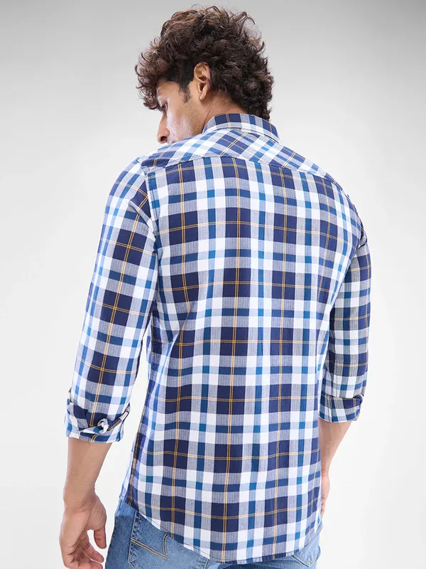 SPYKAR casual blue checks cotton shirt