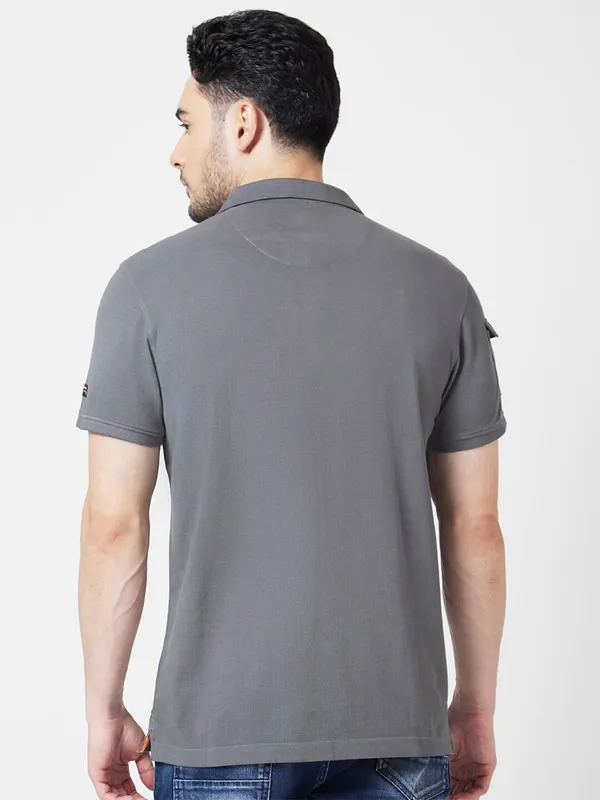 Spykar casual grey printed cotton t shirt