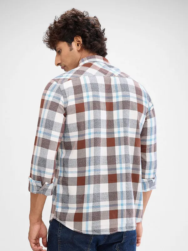 SPYKAR checks brown cotton shirt