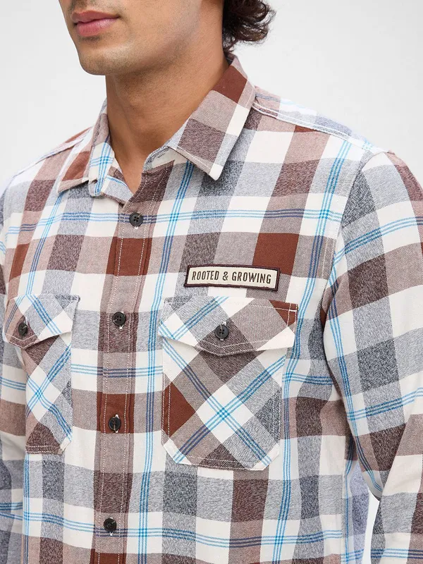 SPYKAR checks brown cotton shirt