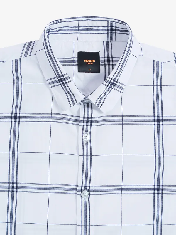 Spykar checks cotton white shirt