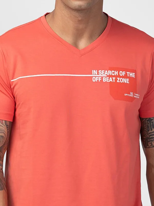 Spykar coral pink cotton t shirt