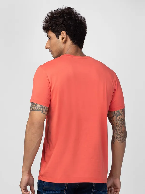 Spykar coral pink cotton t shirt