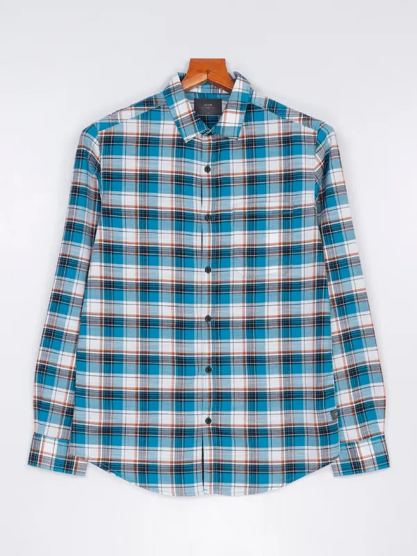 Spykar cotton aqua checks shirt