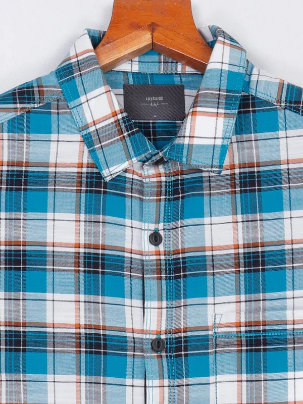 Spykar cotton aqua checks shirt
