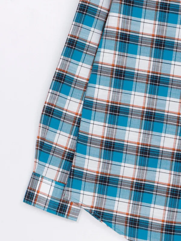 Spykar cotton aqua checks shirt