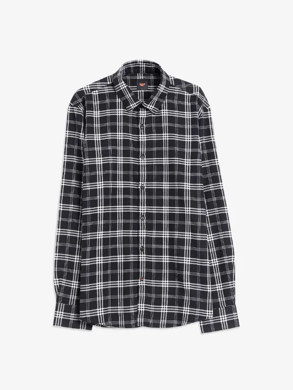 Spykar cotton black checks shirt