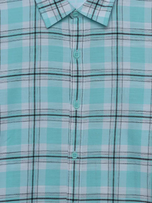 Spykar cotton checks aqua shirt