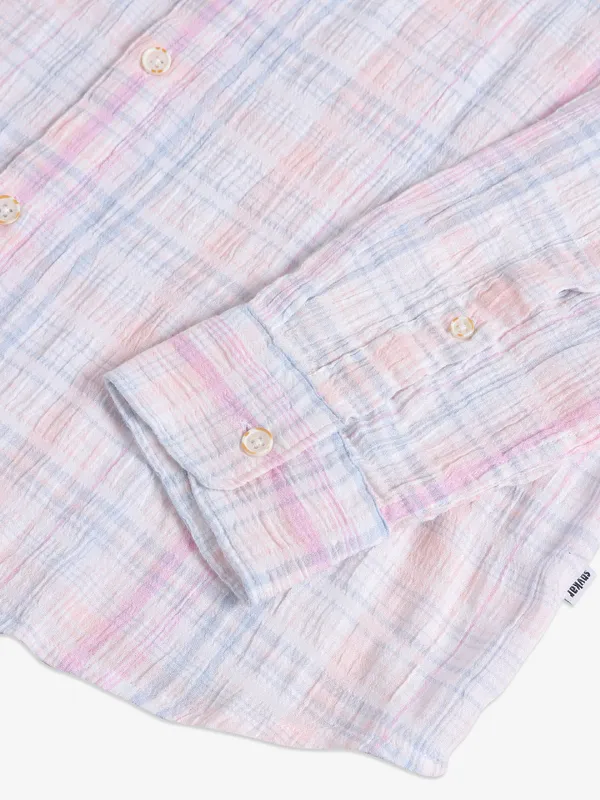 Spykar cotton light pink checks shirt