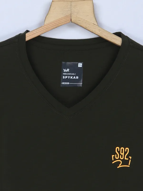 Spykar cotton military green t shirt