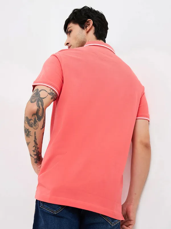 SPYKAR cotton peach polo t-shirt for men