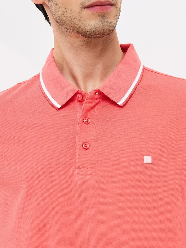 SPYKAR cotton peach polo t-shirt for men