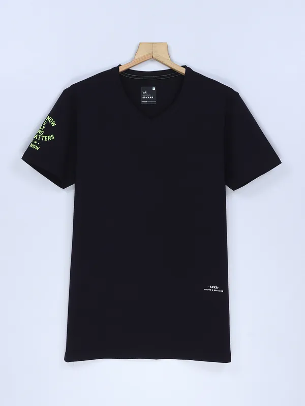 Spykar cotton plain navy t shirt