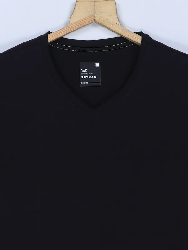 Spykar cotton plain navy t shirt