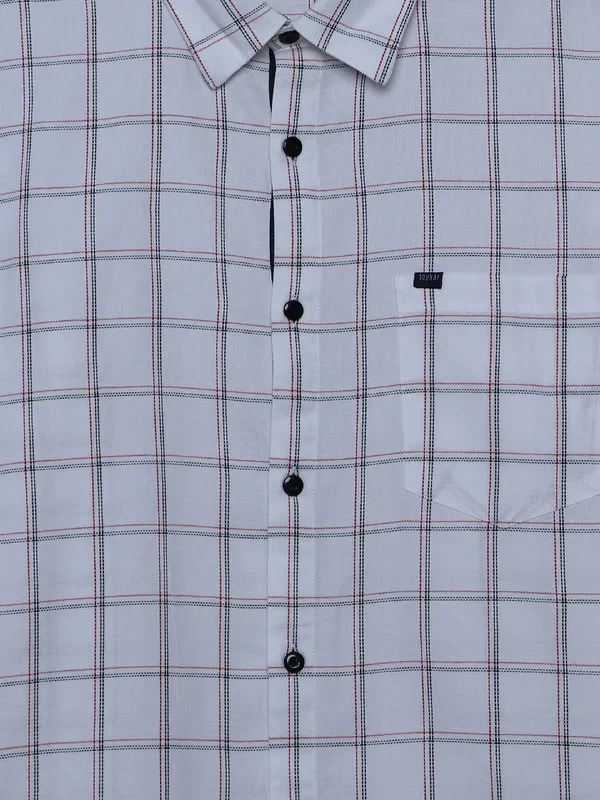 Spykar cotton white checks full sleeves shirt