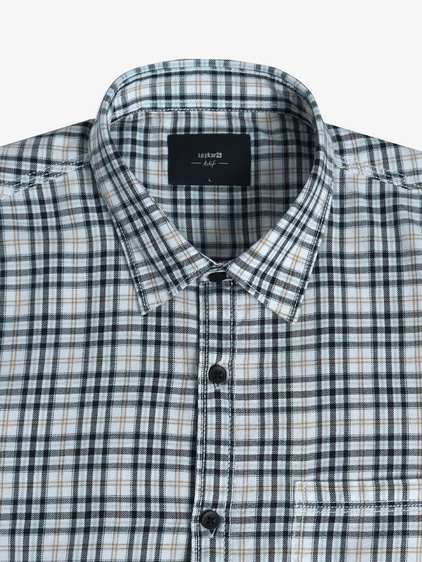 Spykar cotton white checks half sleeves shirt