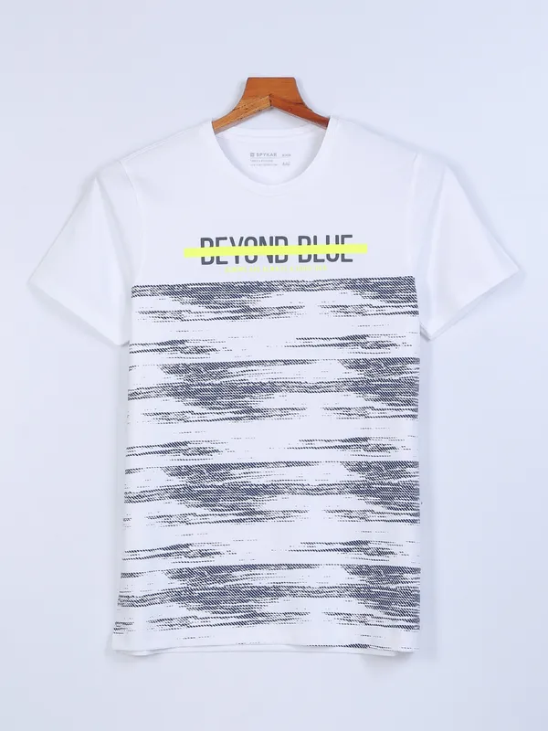 Spykar cotton white printed t shirt