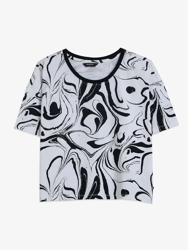 Spykar cotton white printed top